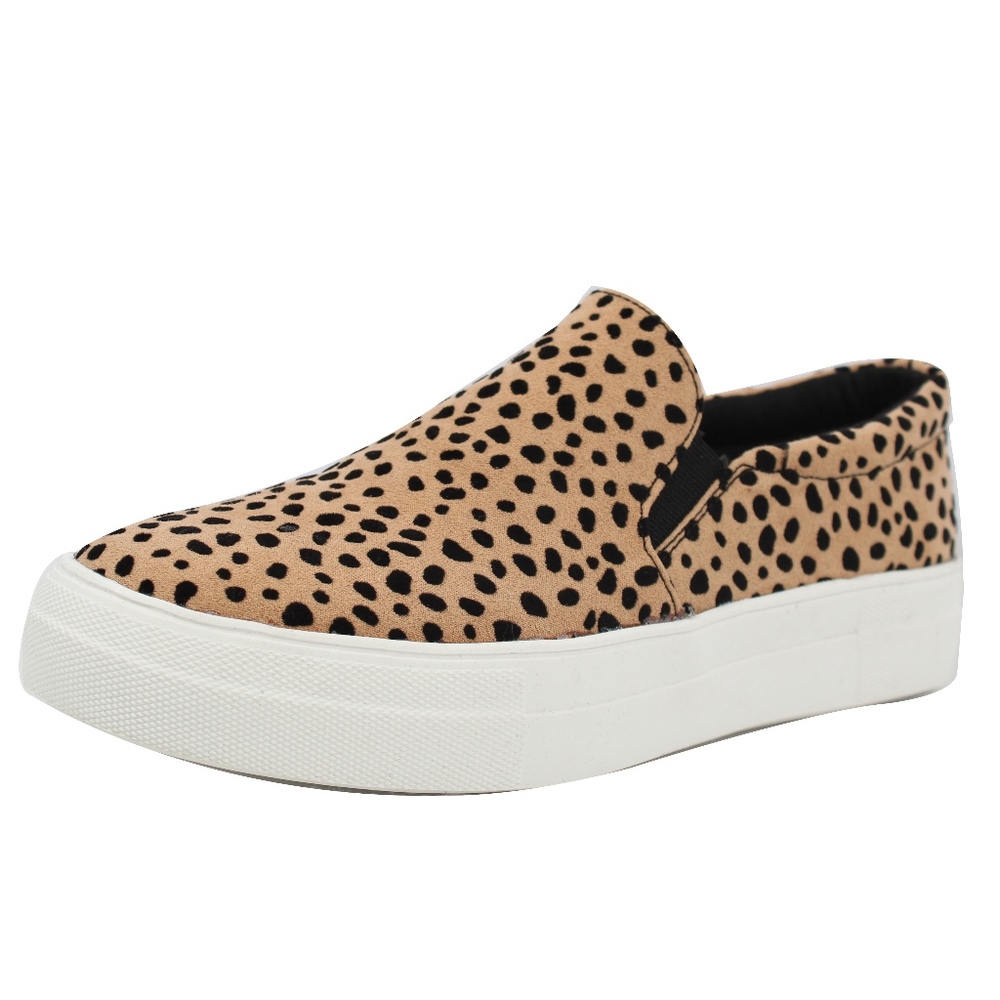 Leopard Faux Suede Elastic Slip On Sneaker Shoes - Picture 2 of 5